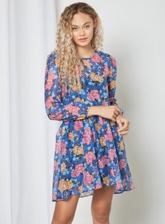 Floral Printed Mini Dress Blue