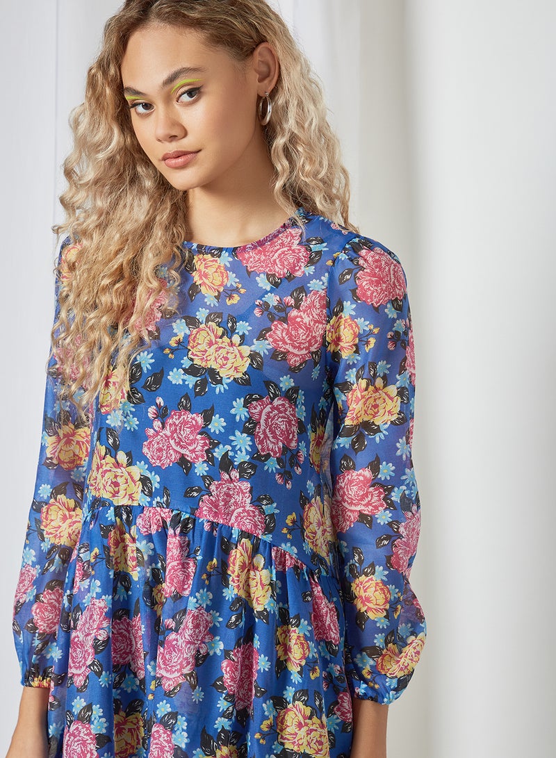 Pimkie - Floral Printed Mini Dress Blue - Image 1