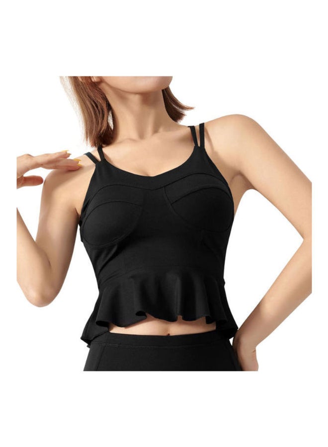 Padded Peplum Ruffles Sports Bra Black  - Image 1