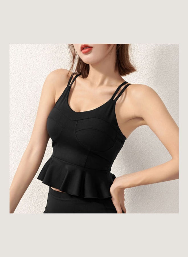 Padded Peplum Ruffles Sports Bra Black  - Image 3