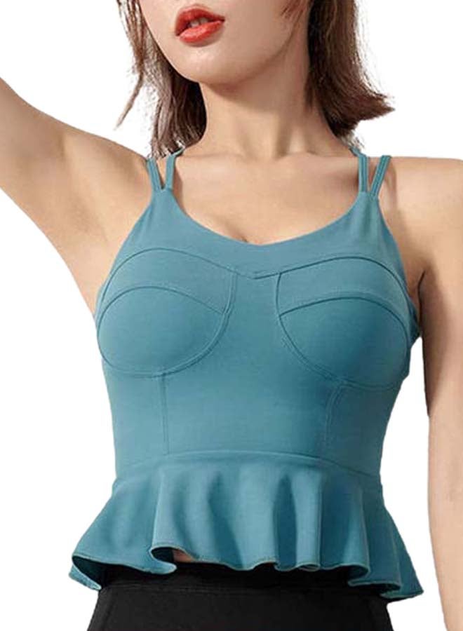 Padded Peplum Ruffles Sports Bra Blue  - Image 1