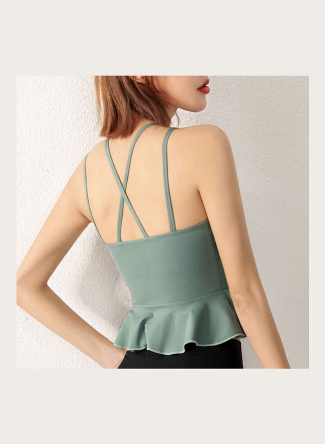 Padded Peplum Ruffles Sports Bra Green  - Image 2