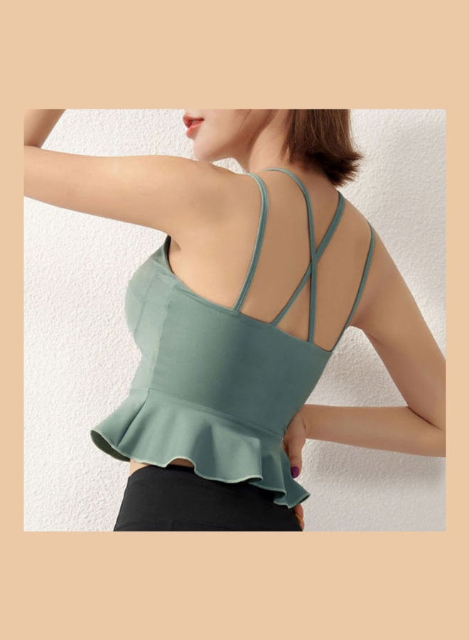 Padded Peplum Ruffles Sports Bra Green  - Image 4