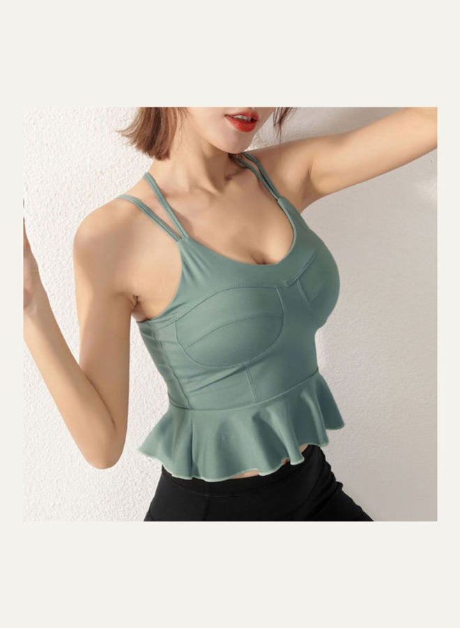 Padded Peplum Ruffles Sports Bra Green  - Image 1