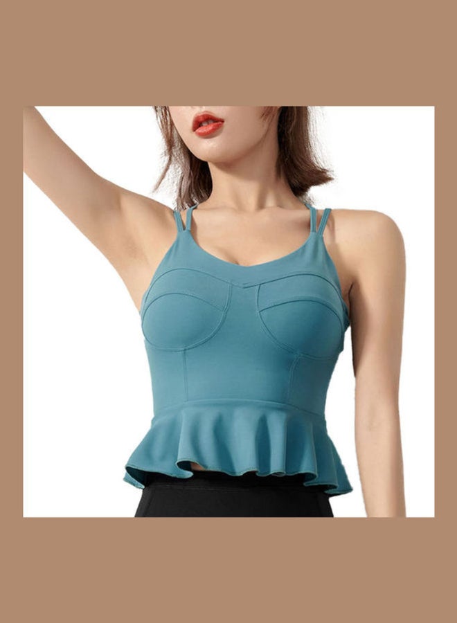 Padded Peplum Ruffles Sports Bra Blue  - Image 2