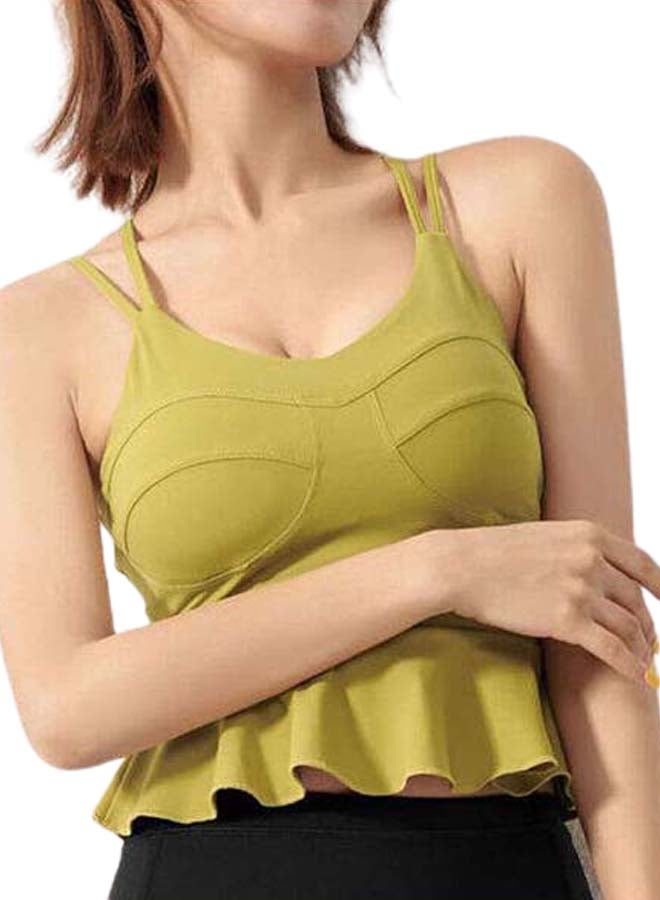 Padded Peplum Ruffles Sports Bra Yellow - Image 1