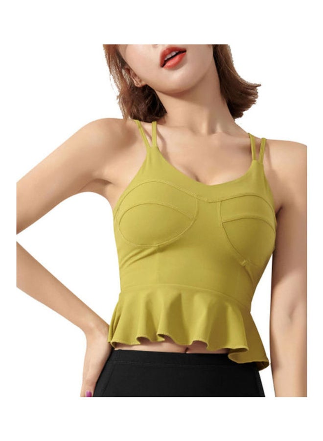 Padded Peplum Ruffles Sports Bra Yellow - Image 2