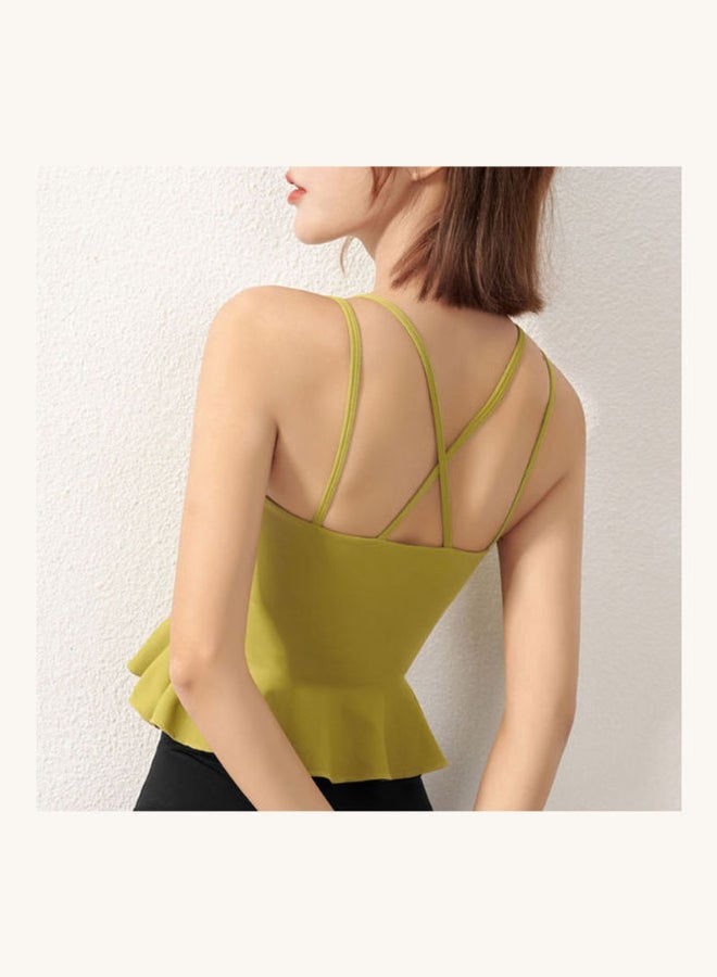 Padded Peplum Ruffles Sports Bra Yellow - Image 3