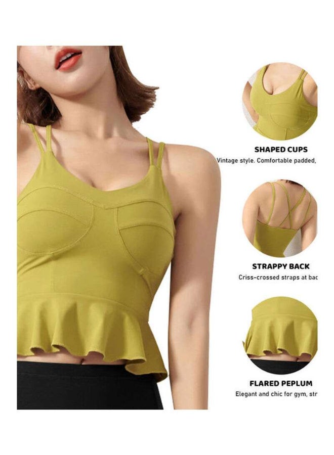 Padded Peplum Ruffles Sports Bra Yellow - Image 4