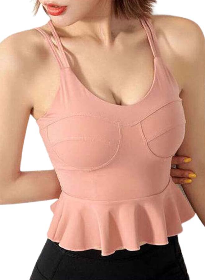 Padded Peplum Ruffles Sports Bra Pink  - Image 1