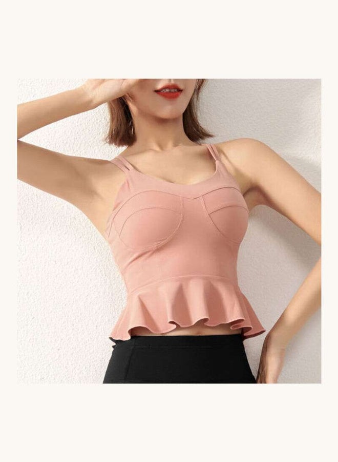 Padded Peplum Ruffles Sports Bra Pink  - Image 2
