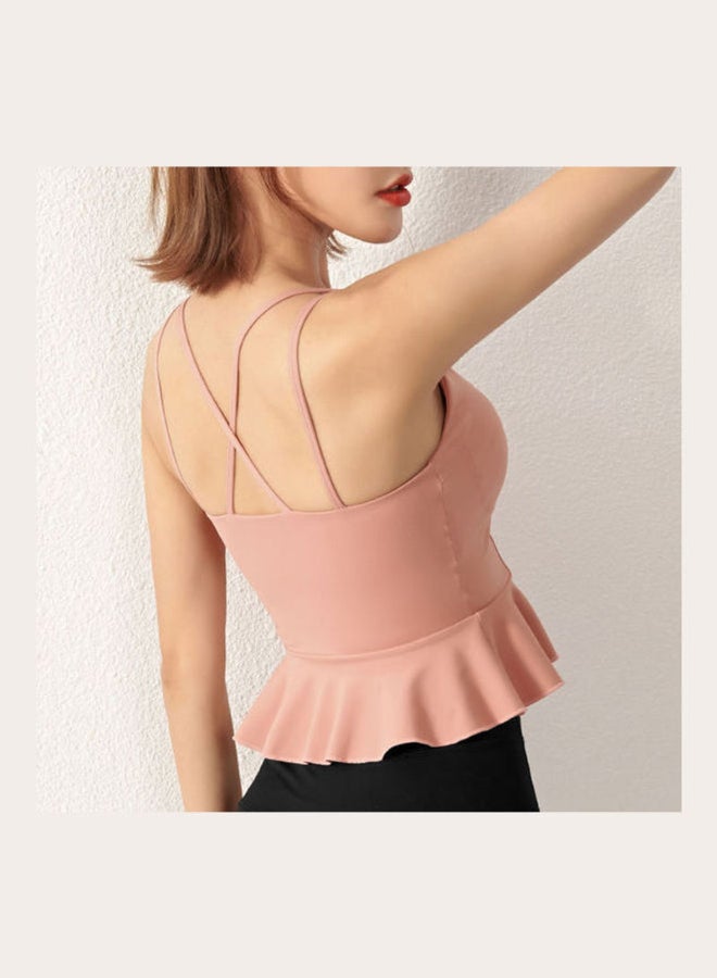 Padded Peplum Ruffles Sports Bra Pink  - Image 3