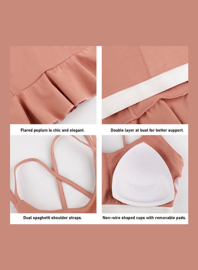 Padded Peplum Ruffles Sports Bra Pink  - Image 4