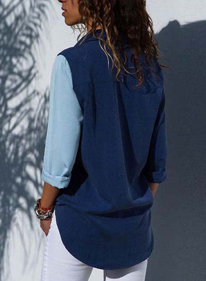 Colourblock Pattern Collared Neck Shirt Blue/Black/White  - Image 2