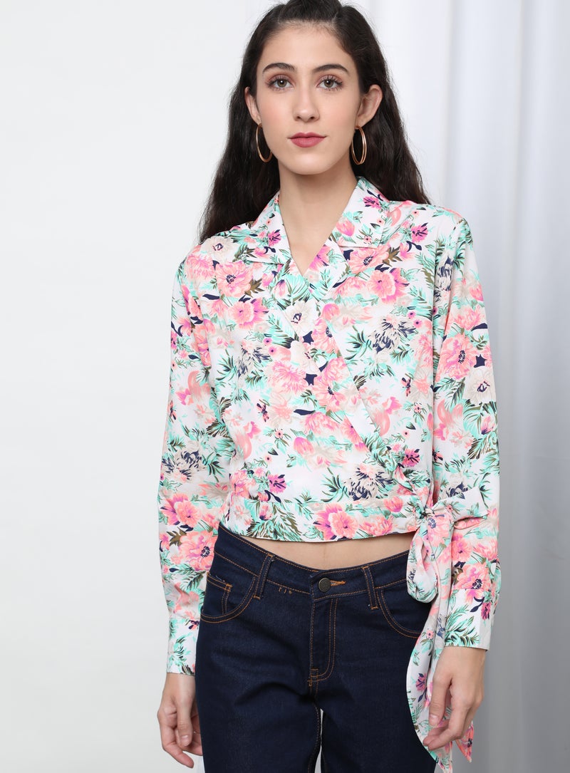 OFFROAD - Stylish Collared Neck Top Aop White - Image 1