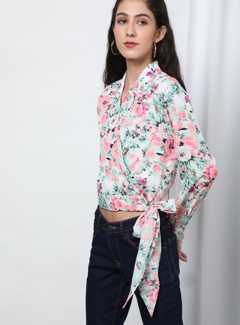 OFFROAD - Stylish Collared Neck Top Aop White - Image 1