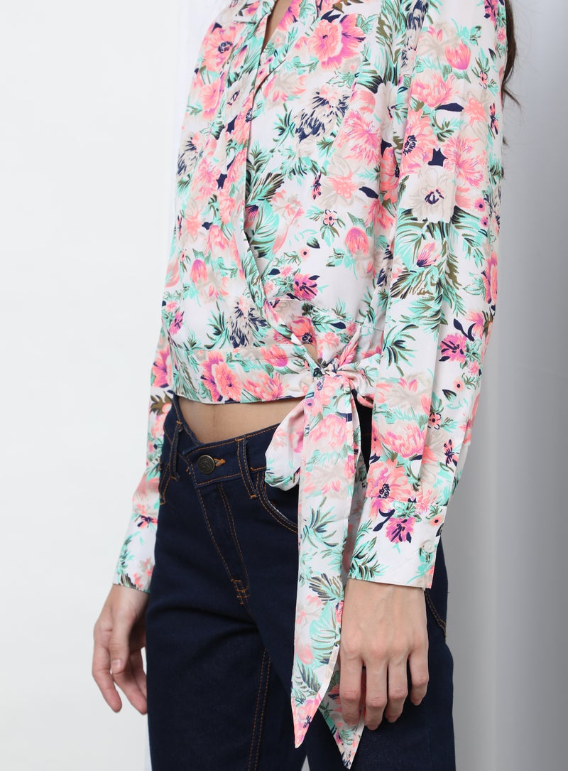 OFFROAD - Stylish Collared Neck Top Aop White - Image 1