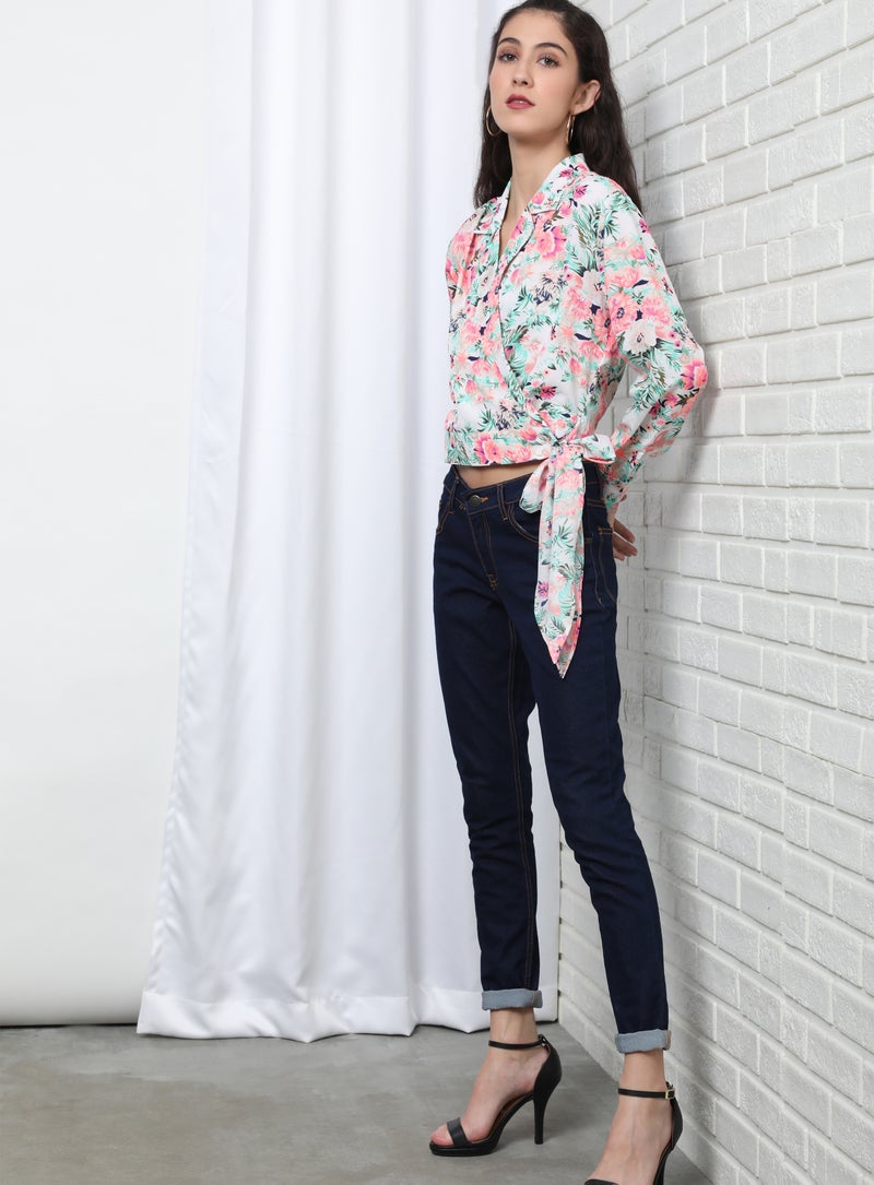 OFFROAD - Stylish Collared Neck Top Aop White - Image 1