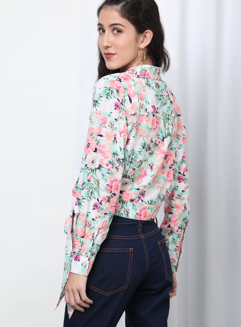OFFROAD - Stylish Collared Neck Top Aop White - Image 1