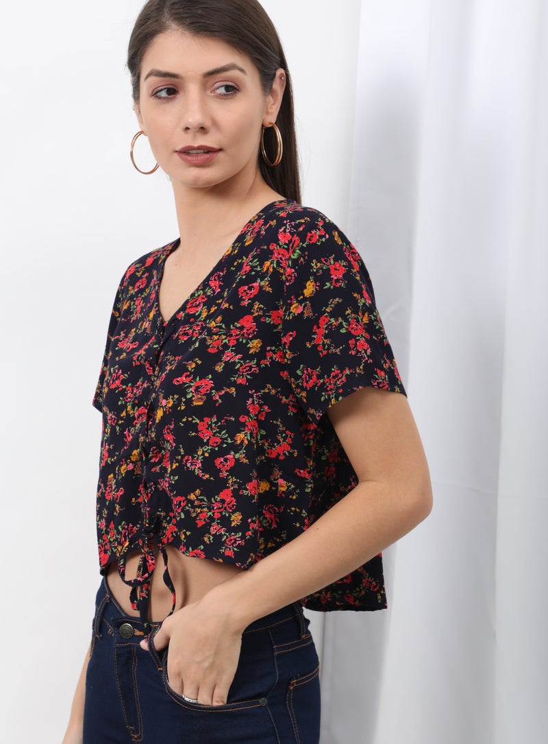 OFFROAD Stylish V-Neck Top AOP Black - Image 1