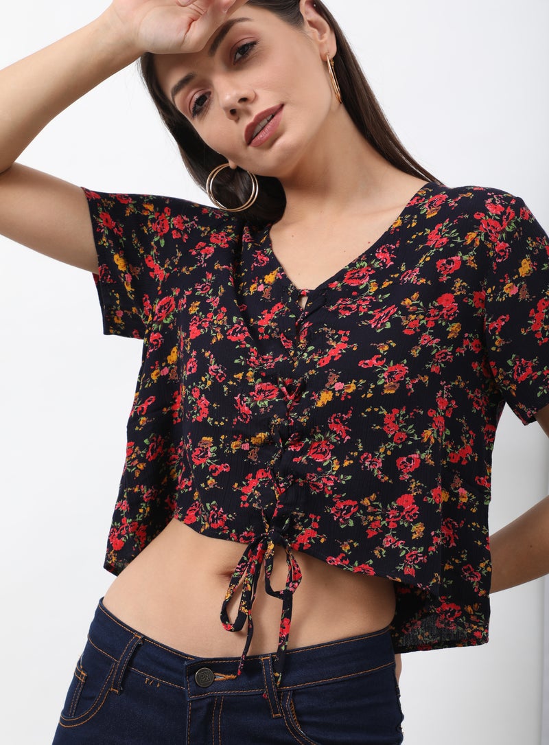 OFFROAD Stylish V-Neck Top AOP Black - Image 3