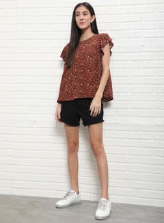 OFFROAD Flared Sleeve Printed Top Aop Cinnamon Floral  - Image 4