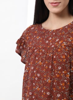 OFFROAD Flared Sleeve Printed Top Aop Cinnamon Floral  - Image 3