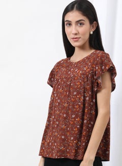 OFFROAD Flared Sleeve Printed Top Aop Cinnamon Floral  - Image 1