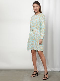 OFFROAD Printed Round Neck Dress Aop Sky Blue  - Image 1