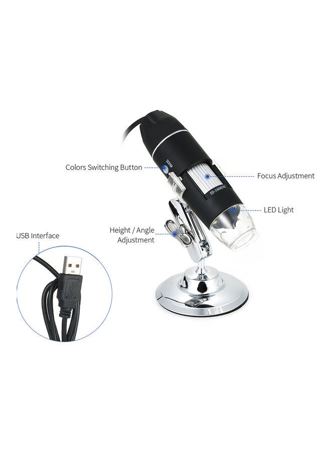 ماركة غير محددة - ميكروسكوب رقمي بمنفذ USB للتكبير بمقدار 1600 مرة مع حامل - Image 1