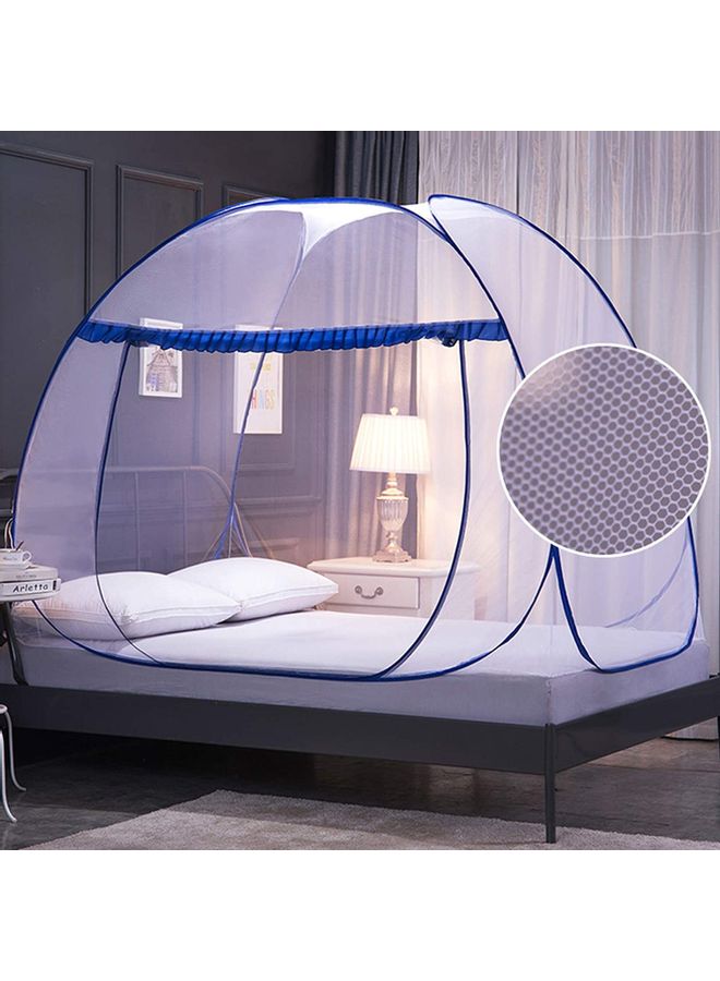 XiuWoo - Portable Pop Up Mosquito Net For Super King Size Bed Fabric White/Blue 180x200x160cm - Image 1