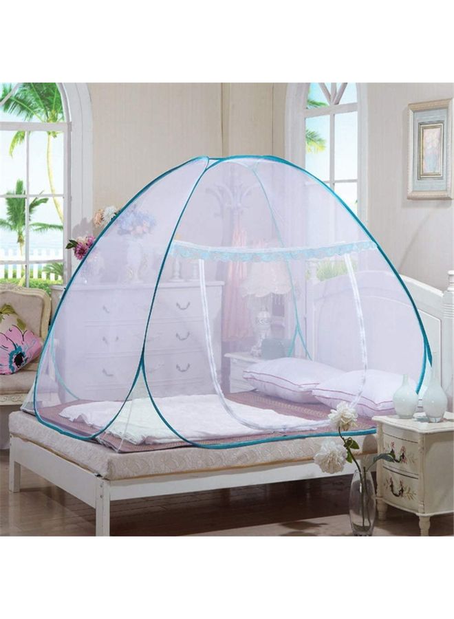 XiuWoo Pop-Up Double Bed Mosquito Net Tent Fabric White/Blue 3x6x3.6feet  - Image 1