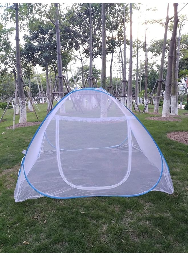 XiuWoo - Foldable Pop-Up Mosquito Net Tent Polyester White/Blue 180x200x150cm - Image 1