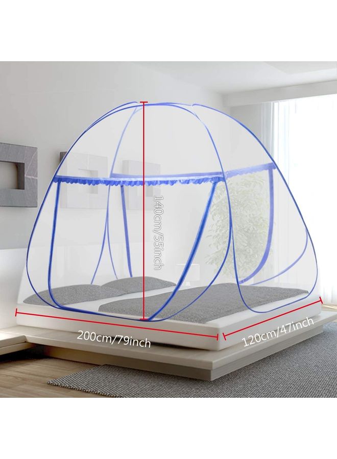 XiuWoo Pop-Up Double Bed Mosquito Net polyester White/Blue 120x200x140cm  - Image 4