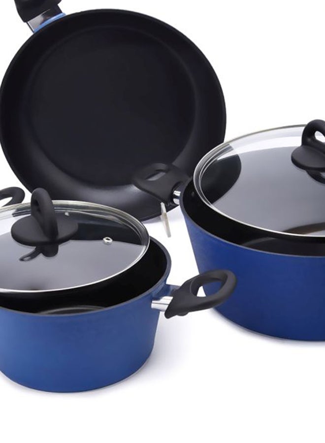 Opalina - 7-Piece Turkey Design Aluminum Granite Cookware Set Blue/Black Large Casserole 28 cm, Medium Casserole 24 cm, Small Casserole 20 cm, Frying Pan 28cm - Image 1