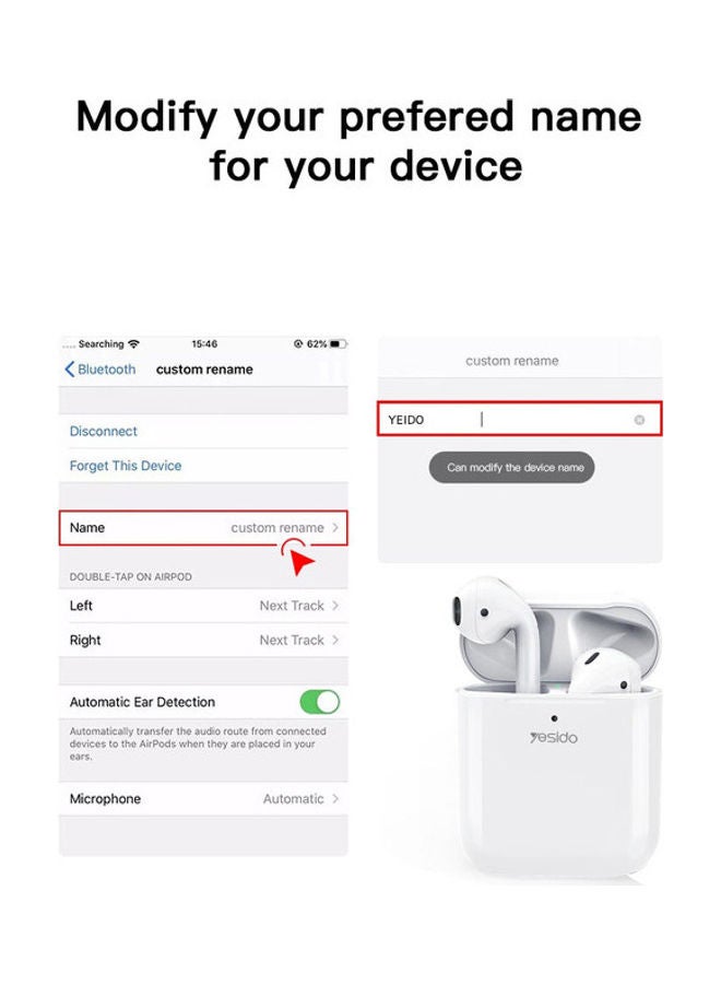 Yesido Bluetooth Wireless Earbuds With Charging Case White - Image 4