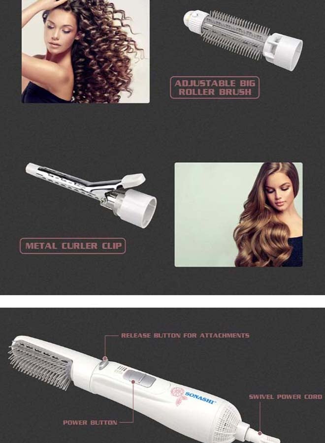 SONASHI 4in1 Hair Styler With Detachable Thermal Brush Curler Clip And Big Roller Brush  HighCareCoolOff  Adjustable Settongs 360 Degree Swivel Cord With Hanging Function  SHS-2086 White 32cm  - Image 3