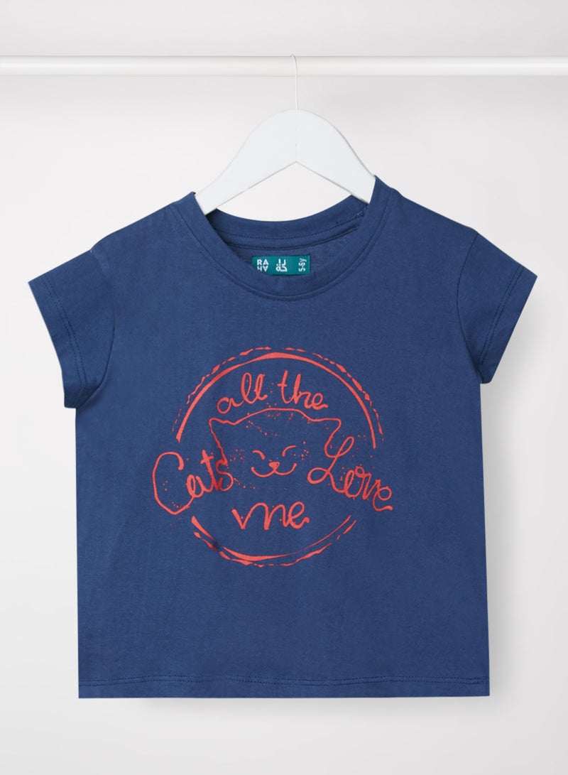 RAHA Modish Girls Printed T-Shirt Navy Blue - Image 1