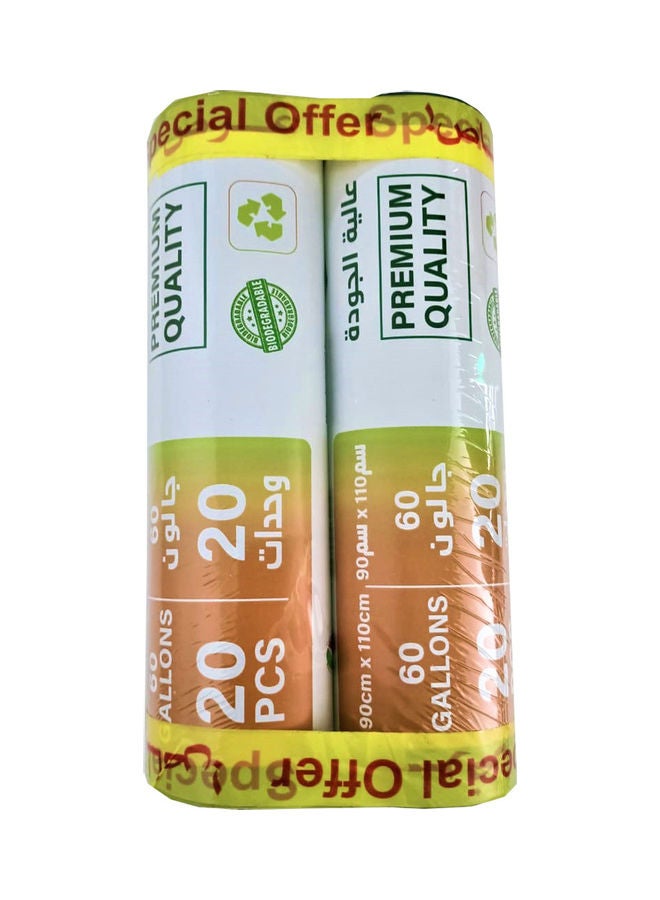 آلفا عبوة مكونة من لفافتين من أكياس قمامة قابلة للتحلل الحيوي سعة 60 جالون- 20 كيس برتقالي 1.1متر - Image 2