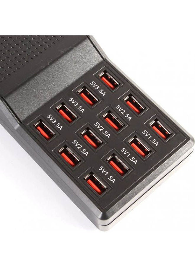 قاعدة شحن USB سريع ب12 منفذ ومحول طاقة 12 أمبير للهواتف المحمولة وأجهزة التابلت MP3 وMP4 أسود - Image 1