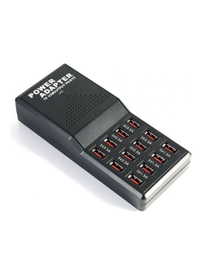 قاعدة شحن USB سريع ب12 منفذ ومحول طاقة 12 أمبير للهواتف المحمولة وأجهزة التابلت MP3 وMP4 أسود - Image 2