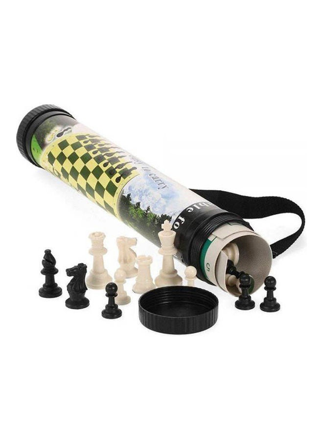 Kanteen Store - A Compressed Chess Set With A Cylindrical Holder With A Leather Patch - Image 1