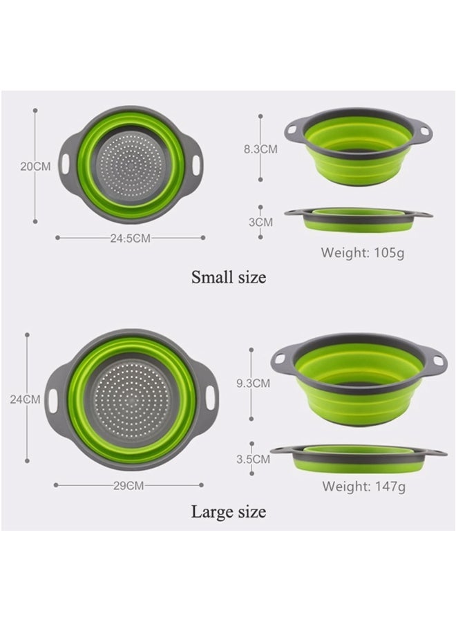 CYTHERIA 2-Piece Collapsible Silicone Colanders Set Green/Grey 29.2x23.7cm  - Image 3