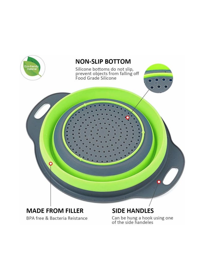 CYTHERIA 2-Piece Collapsible Silicone Colanders Set Green/Grey 29.2x23.7cm  - Image 4