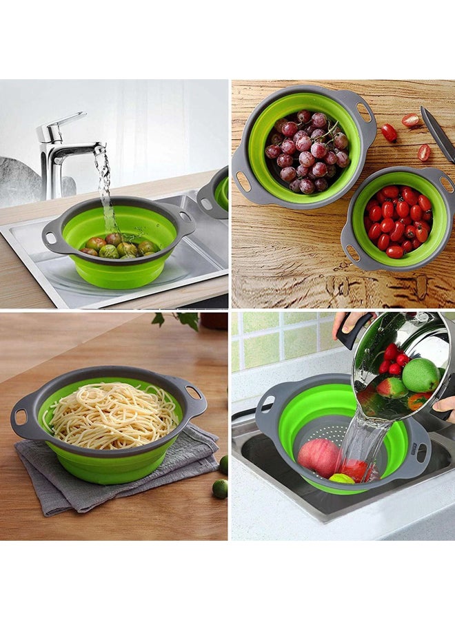 CYTHERIA 2-Piece Collapsible Silicone Colanders Set Green/Grey 29.2x23.7cm  - Image 5