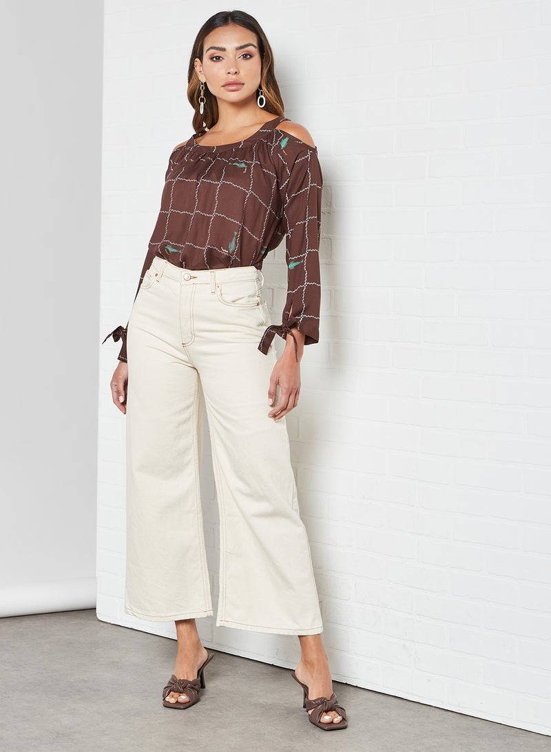 Aila - Checkered Pattern Blouse Top Brown Aop - Image 1