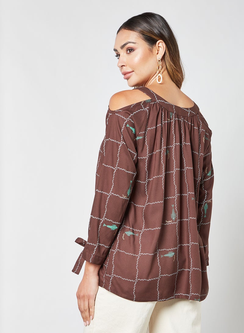 Aila - Checkered Pattern Blouse Top Brown Aop - Image 1
