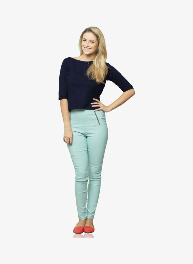 Miss Chase - Stylish Boat Neck Blouse Navy Blue - Image 1