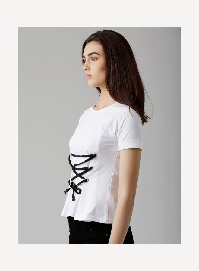 Miss Chase Stylish Round Neck Blouse White  - Image 3