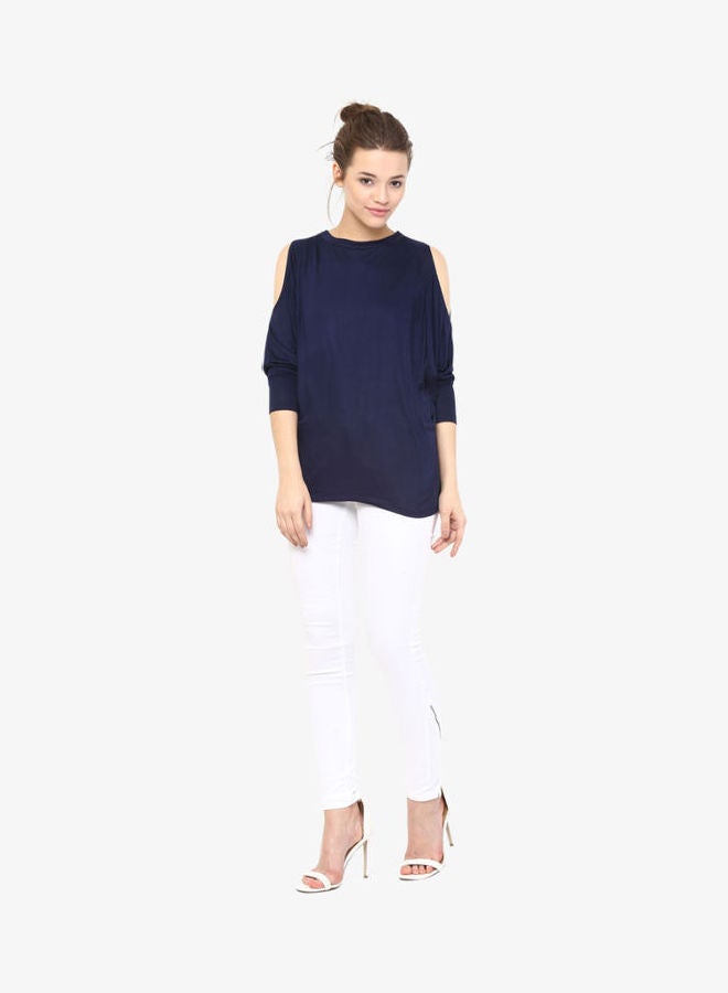 Miss Chase Stylish Round Neck Blouse Navy Blue  - Image 2